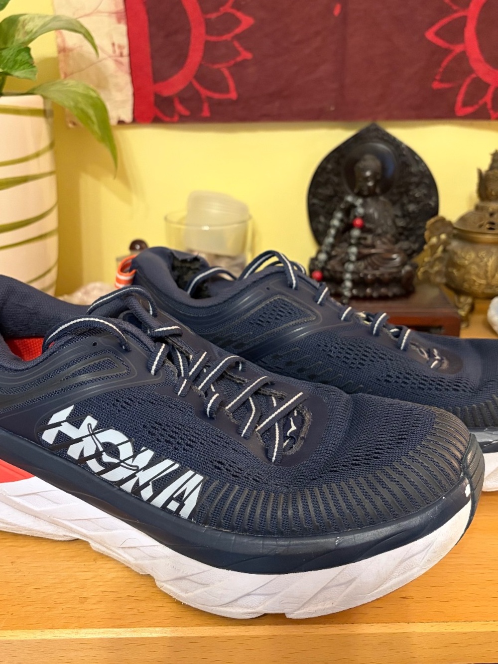 Hoka One Women's 9.5 Bondi 7 Running Jogging Walking Shoes Navy Blue Cushioned